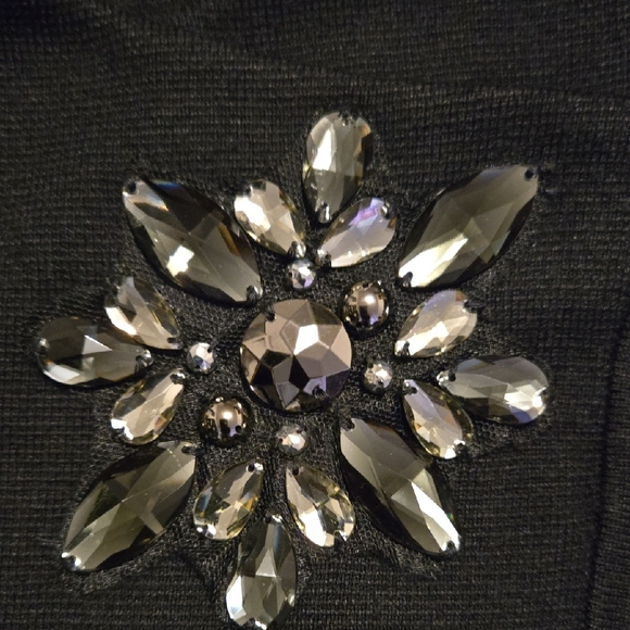 JM Collection Black Top with Jewel Detail - Picture 3 of 7